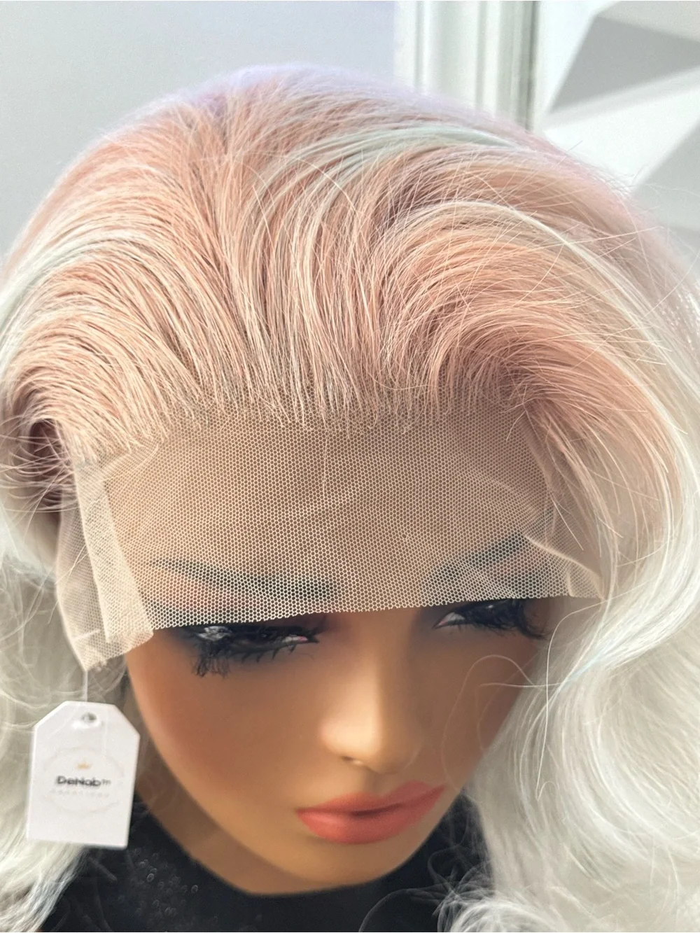Title  16” Ombre Pink Root Curly Wavy 13x4 Lace Free Part Blend Wig